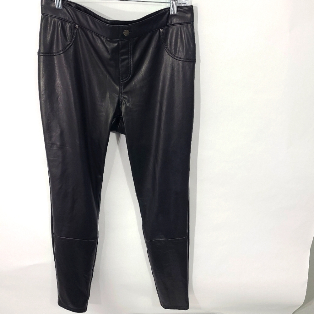 Hue Women's Size Large L Faux Leather Spandex Leggings Pull On